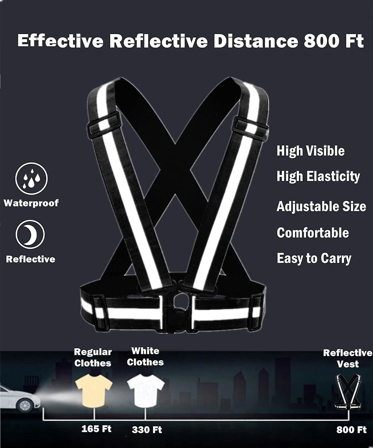 2 Pack Reflective Strap Vest Gear, High Visibility Adjustable Running Gear for Night, Blue+Black - Image 2