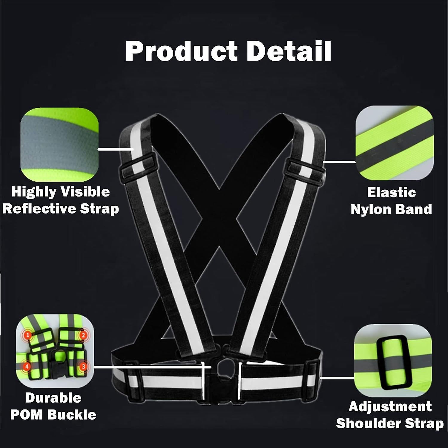2 Pack Reflective Strap Vest Gear, High Visibility Adjustable Running Gear for Night, Blue+Black - Image 4