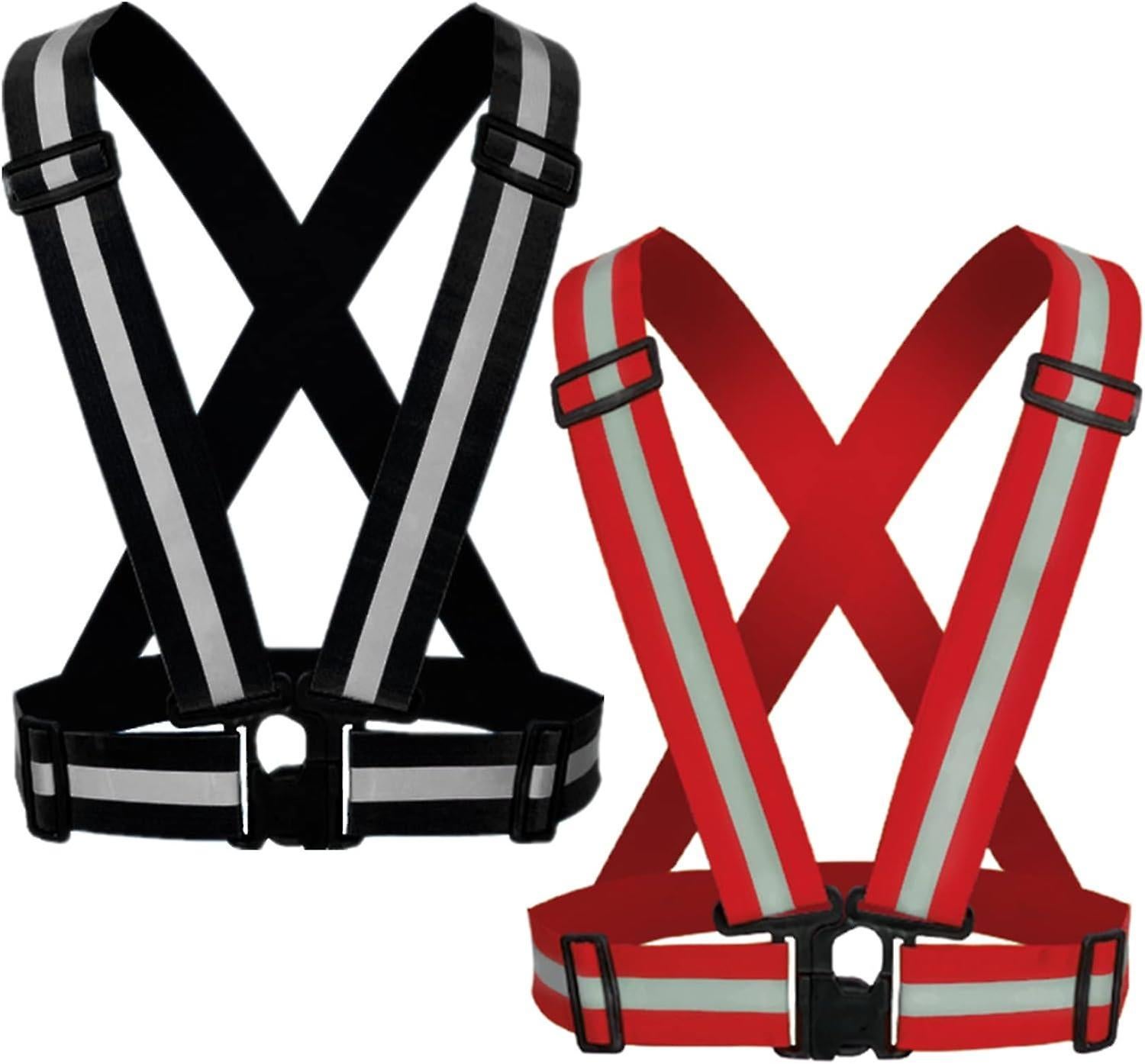 2 Pack Reflective Strap Vest Gear, High Visibility Adjustable Running Gear for Night, Red+Black - Image 1