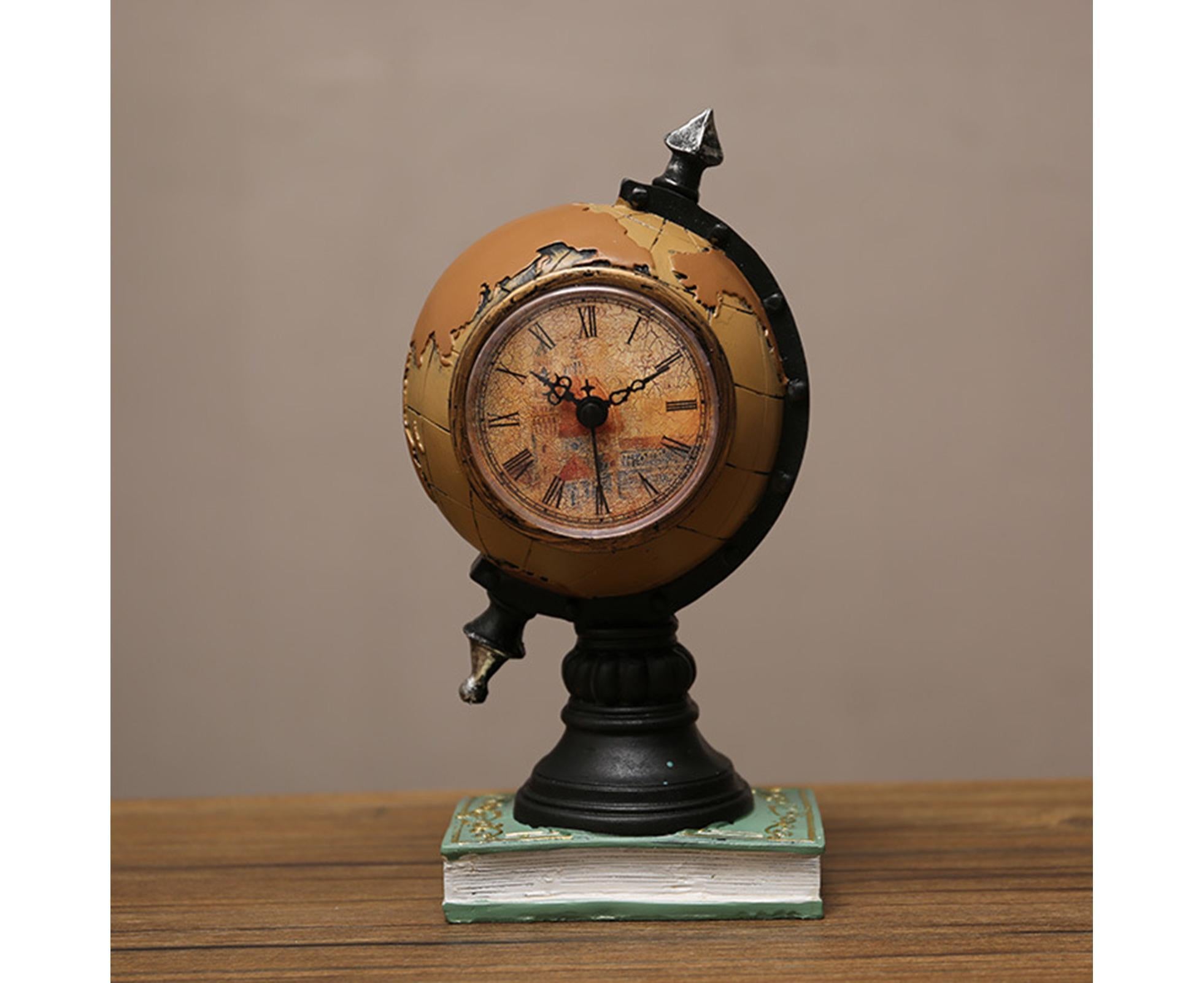 Desk Clock Multi-functional Save Change Personality Retro Resin Globe Shape Piggy Bank Ornament for Bedroom - Brown - Image 3