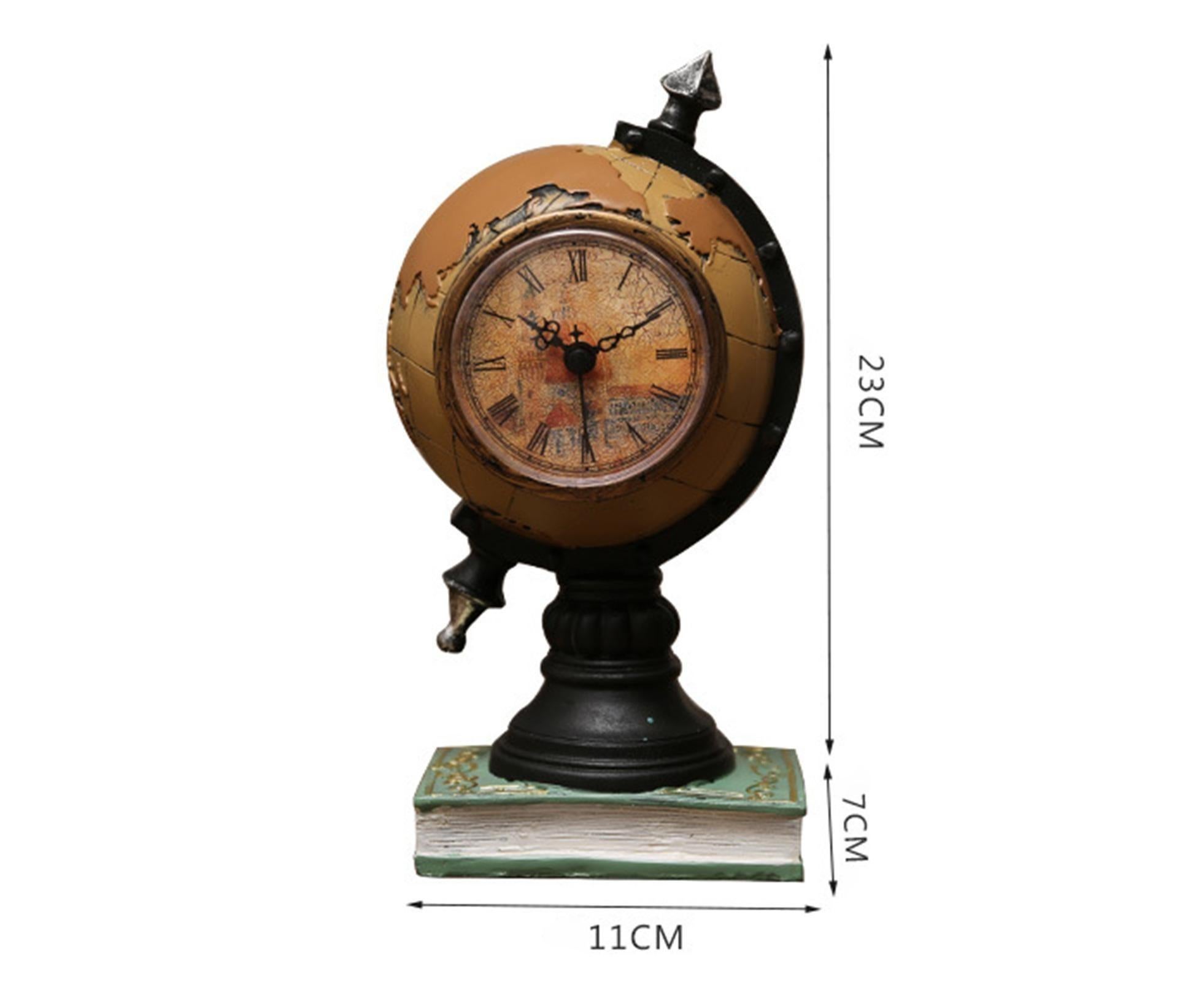 Desk Clock Multi-functional Save Change Personality Retro Resin Globe Shape Piggy Bank Ornament for Bedroom - Brown - Image 4