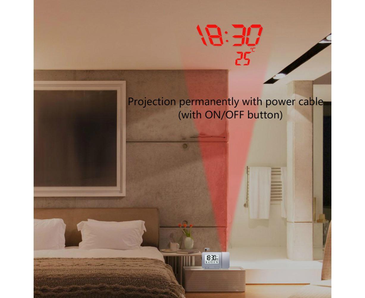 Desk Snooze LED Digital Backlight Date Function USB Charge Alarm Clock Projector-Silver - Silver - Image 5