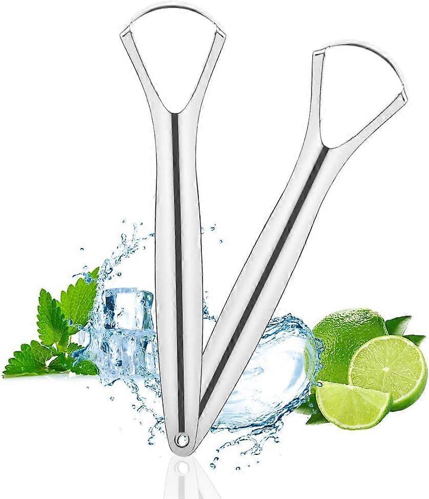 2PCS Stainless Steel Tongue Scrapers, Tongue Cleaner for Bad Breath - Silver - Image 1
