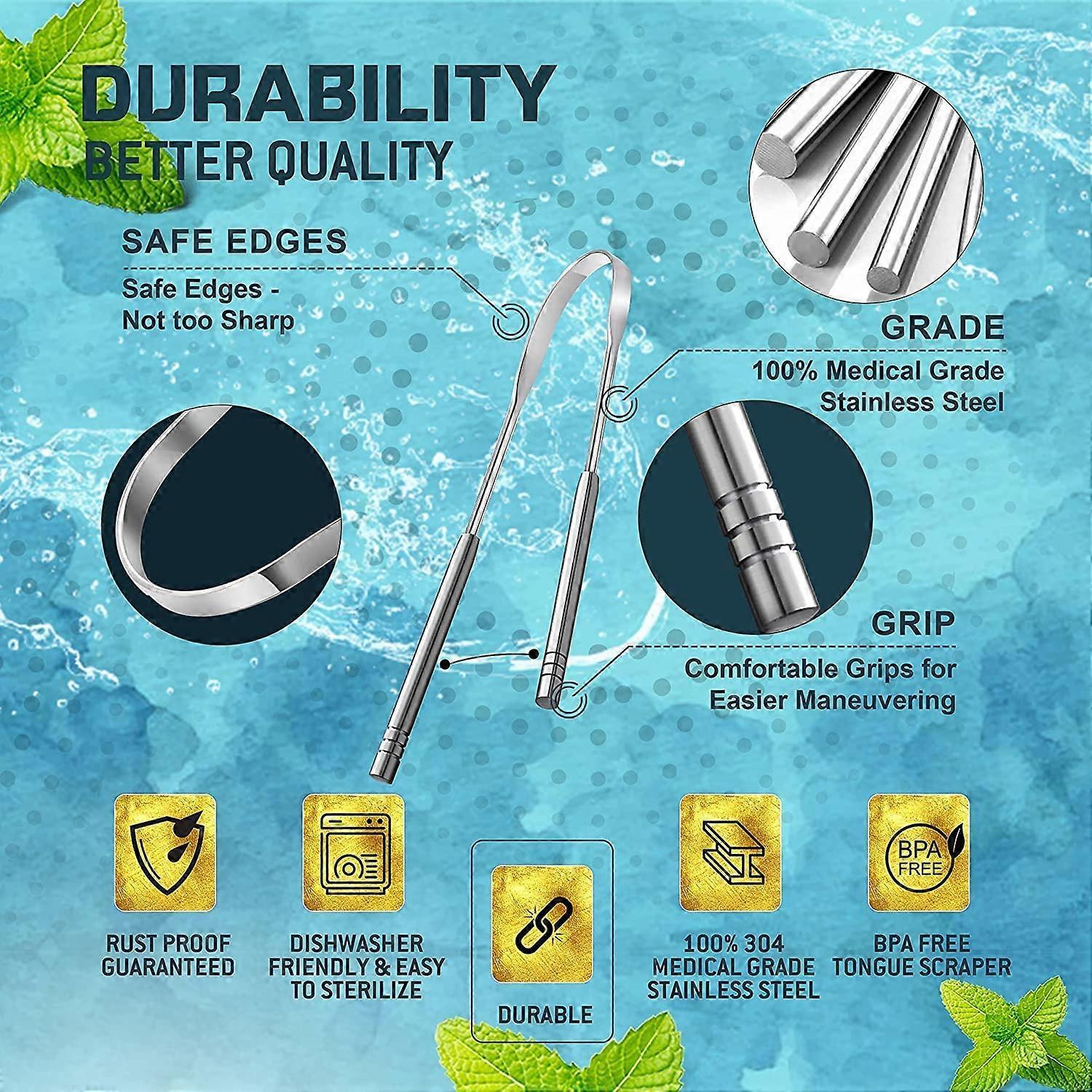 Stainless Steel Tongue Scraper, Metal Tongue Cleaner for Adults & Babies - Image 2