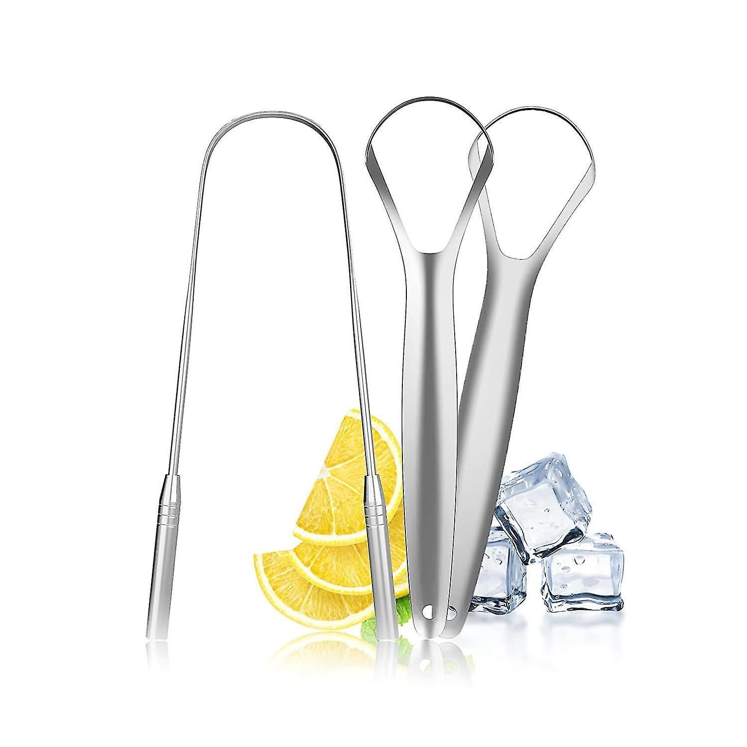 3 Pack Tongue Scrapers with Case, Stainless Steel Tongue Cleaner for Adults & Babies - Image 1