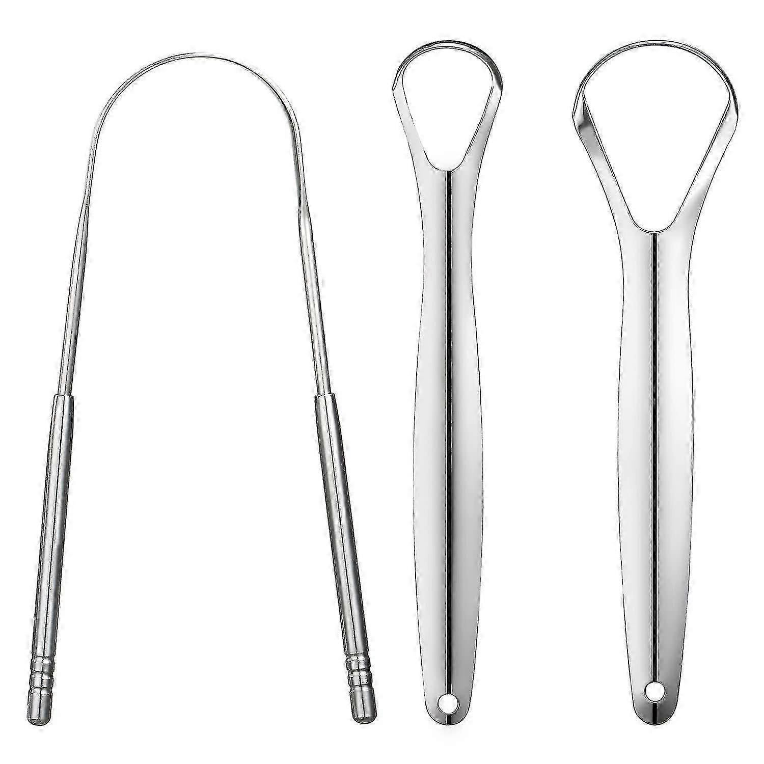 3 Pack Stainless Steel Tongue Scrapers, Portable Metal Tongue Cleaner for Oral Care - Image 1