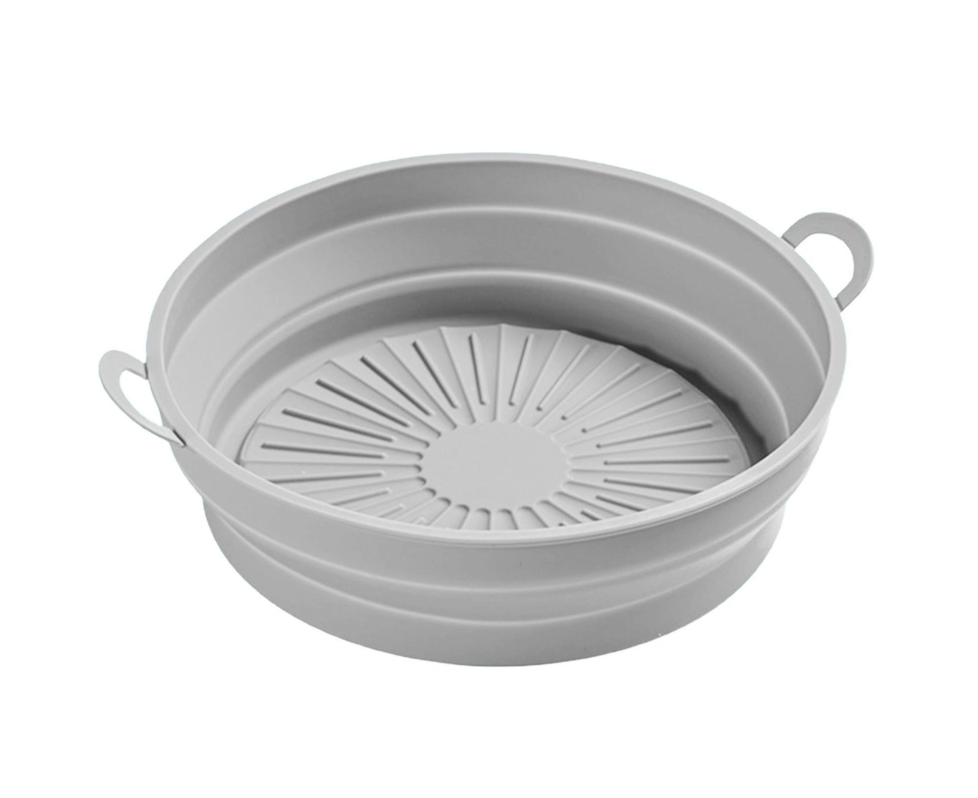 Air Fryers Bakeware Foldable Silicone Grill Pan -Grey 8.5inch - Image 1