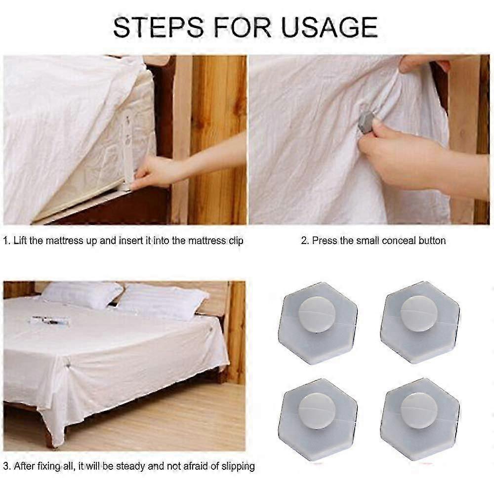 4PCS Bed Sheet Holder Fasteners with Mattress Cover Clips, Gray - Image 4