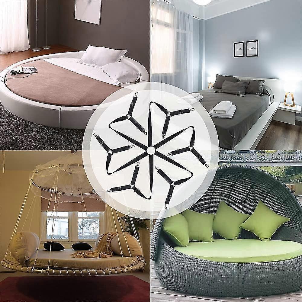 6-Way Bed Sheet Holder Straps, Heavy Duty Clips for Round/Square Mattresses - Image 3