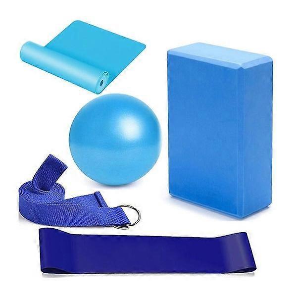 5pc Yoga Set - Yoga Ball, Block, Elastic Band, Stretch Band, Belt - Image 1