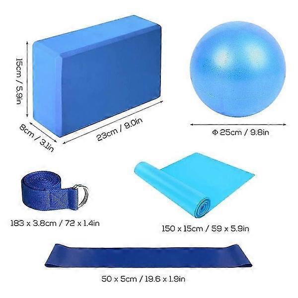 5pc Yoga Set - Yoga Ball, Block, Elastic Band, Stretch Band, Belt - Image 2