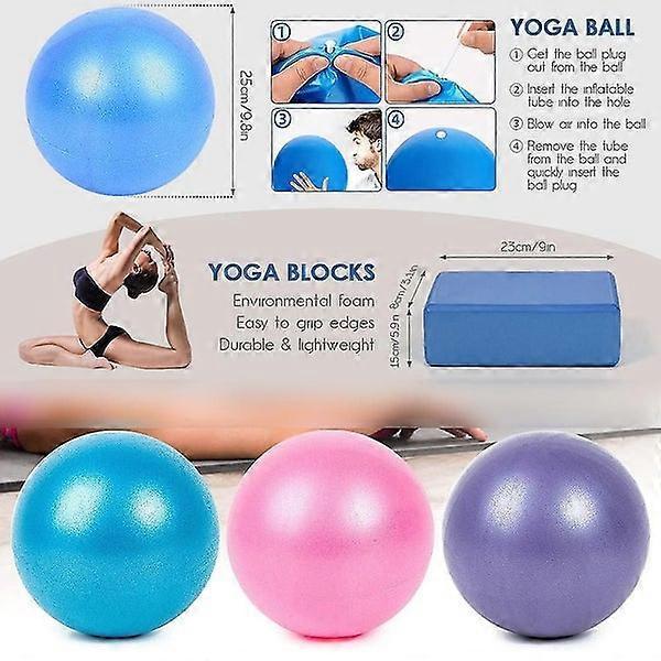 5pc Yoga Set - Yoga Ball, Block, Elastic Band, Stretch Band, Belt - Image 3