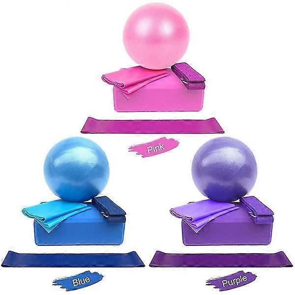 5pc Yoga Set - Yoga Ball, Block, Elastic Band, Stretch Band, Belt - Image 4