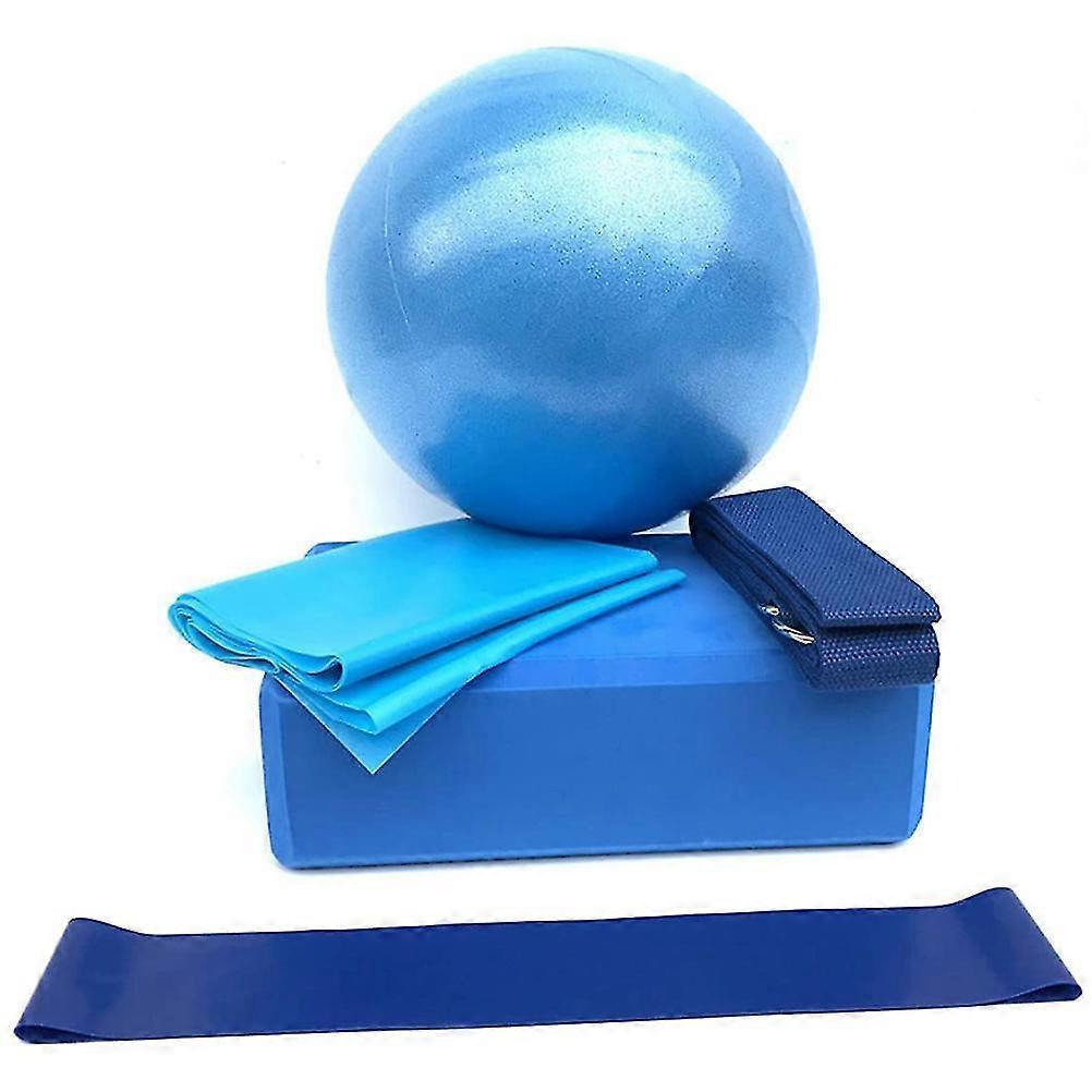 5pcs Yoga Ball Set - Fitness Ball, Blocks, Stretch Band, Resistance Loop, Belt - Image 1
