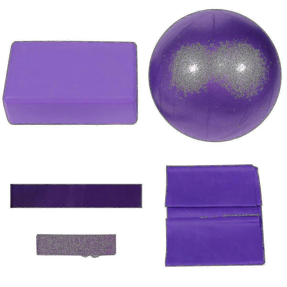 5pcs Yoga Ball Set -  Purple Yoga Ball, Brick, Latex Band, Stretch Band, Belt - Image 1