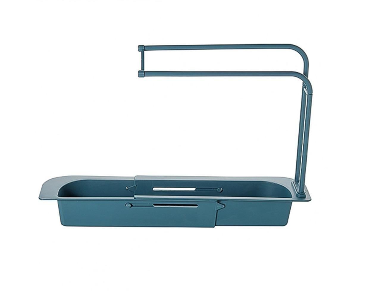 Home Kitchen Telescopic Sink Storage Tray Rack Holder Expandable Drain Basket-Blue - Image 1