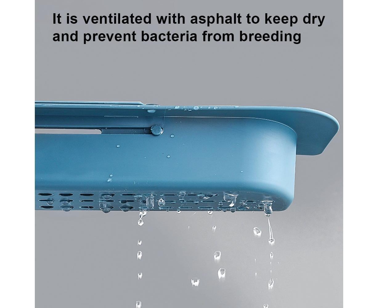 Home Kitchen Telescopic Sink Storage Tray Rack Holder Expandable Drain Basket-Blue - Image 3
