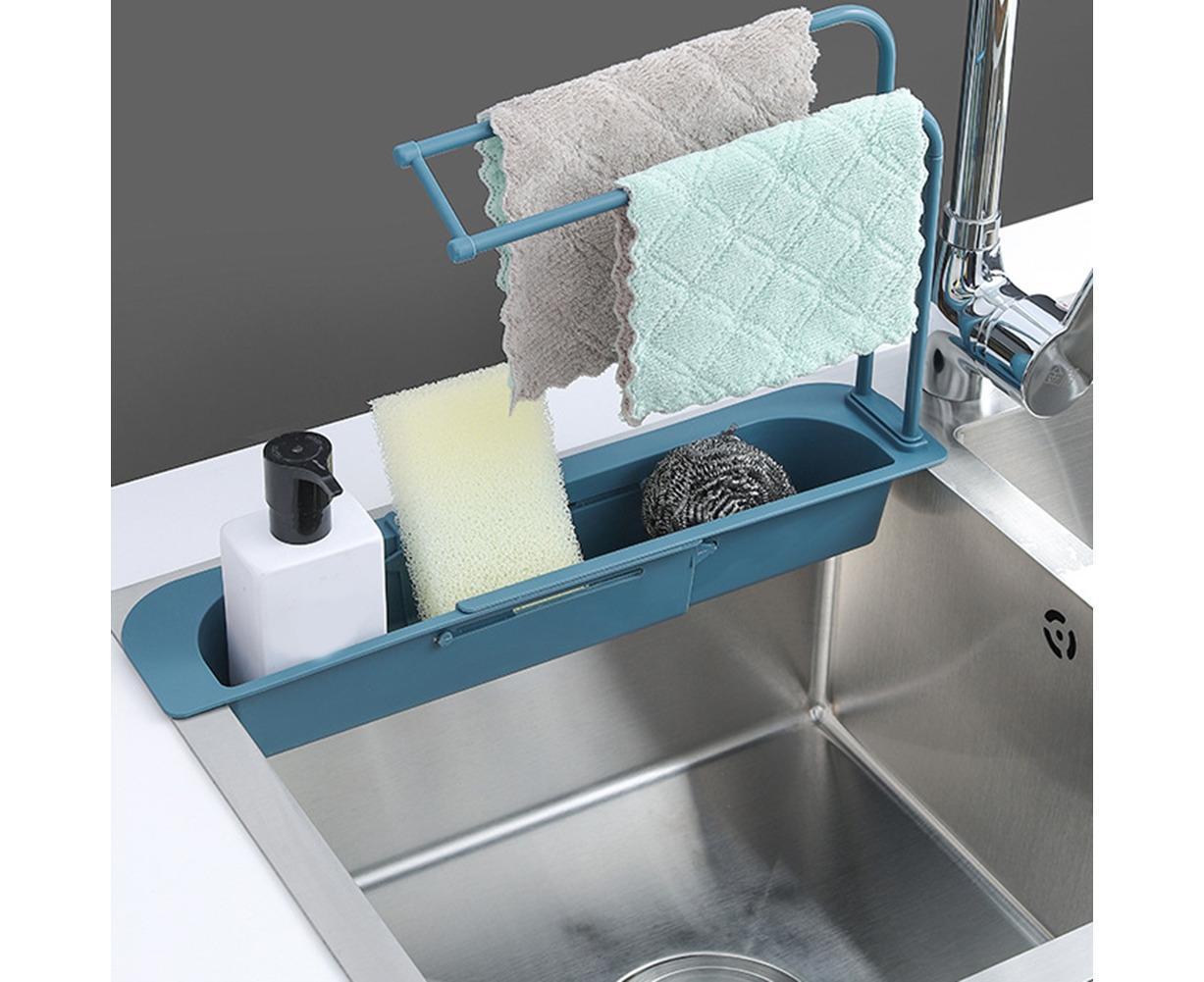 Home Kitchen Telescopic Sink Storage Tray Rack Holder Expandable Drain Basket-Blue - Image 4