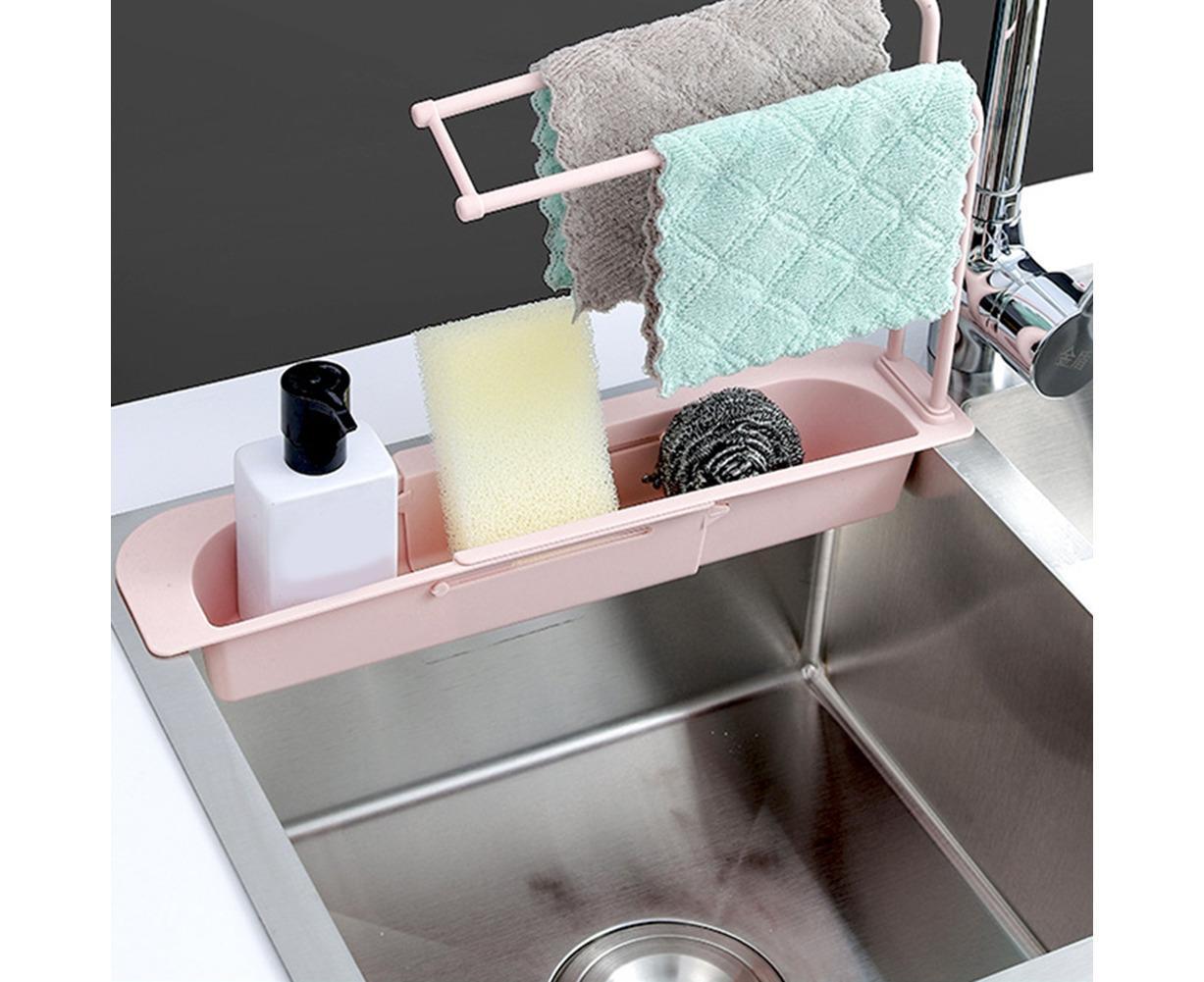 Home Kitchen Telescopic Sink Storage Tray Rack Holder Expandable Drain Basket-Blue - Image 5
