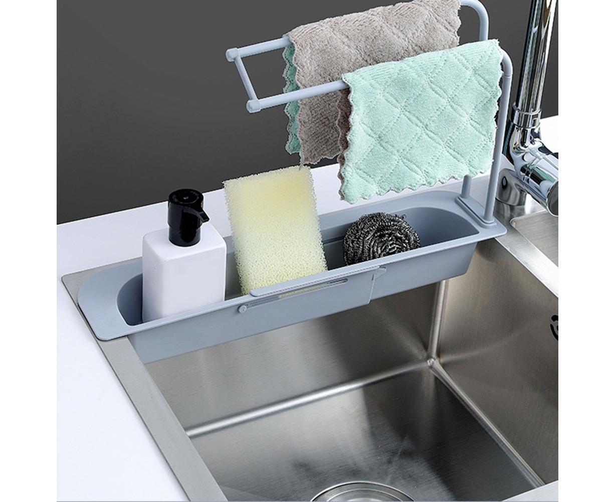 Home Kitchen Telescopic Sink Storage Tray Rack Holder Expandable Drain Basket-Blue - Image 6