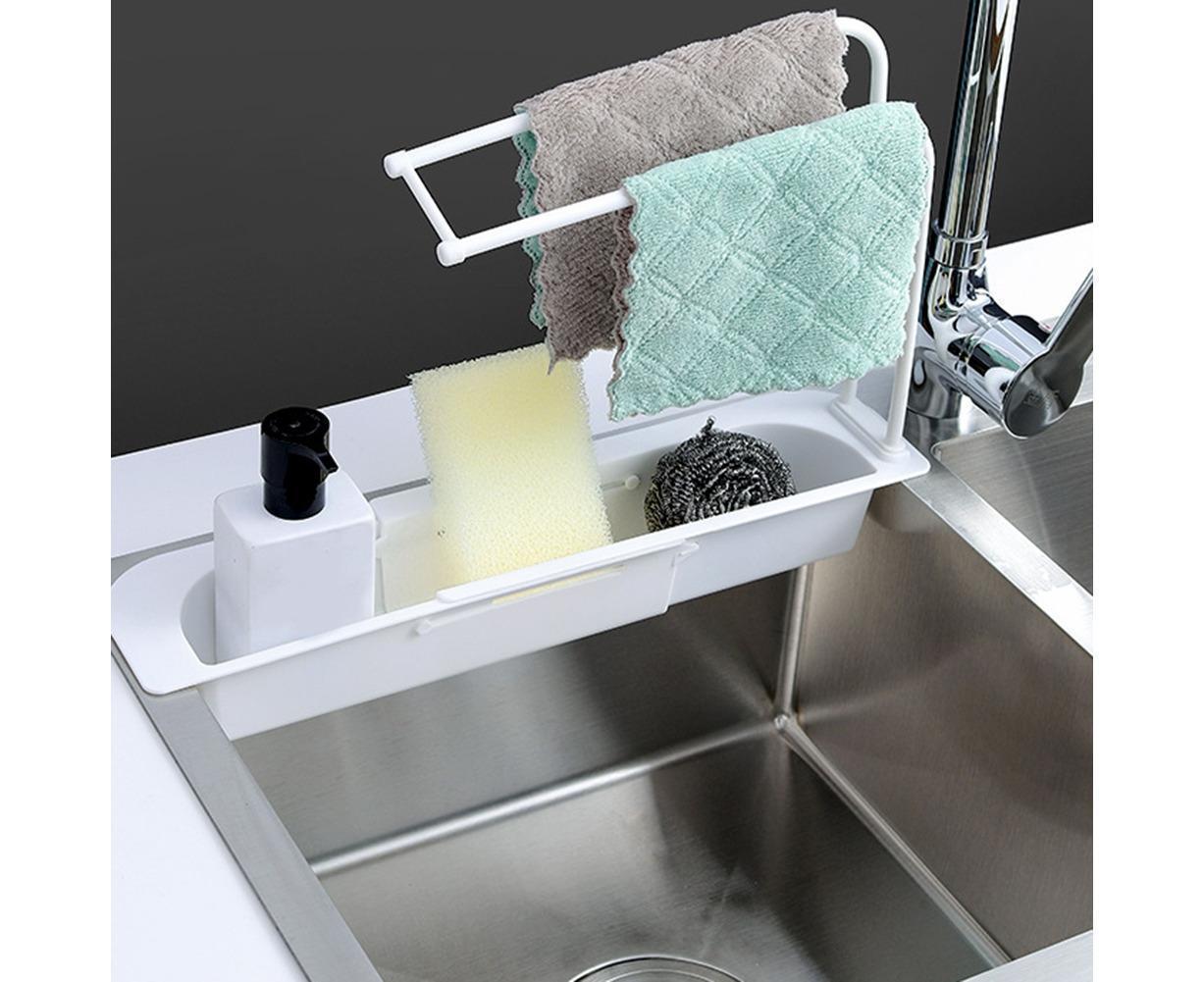 Home Kitchen Telescopic Sink Storage Tray Rack Holder Expandable Drain Basket-Blue - Image 7