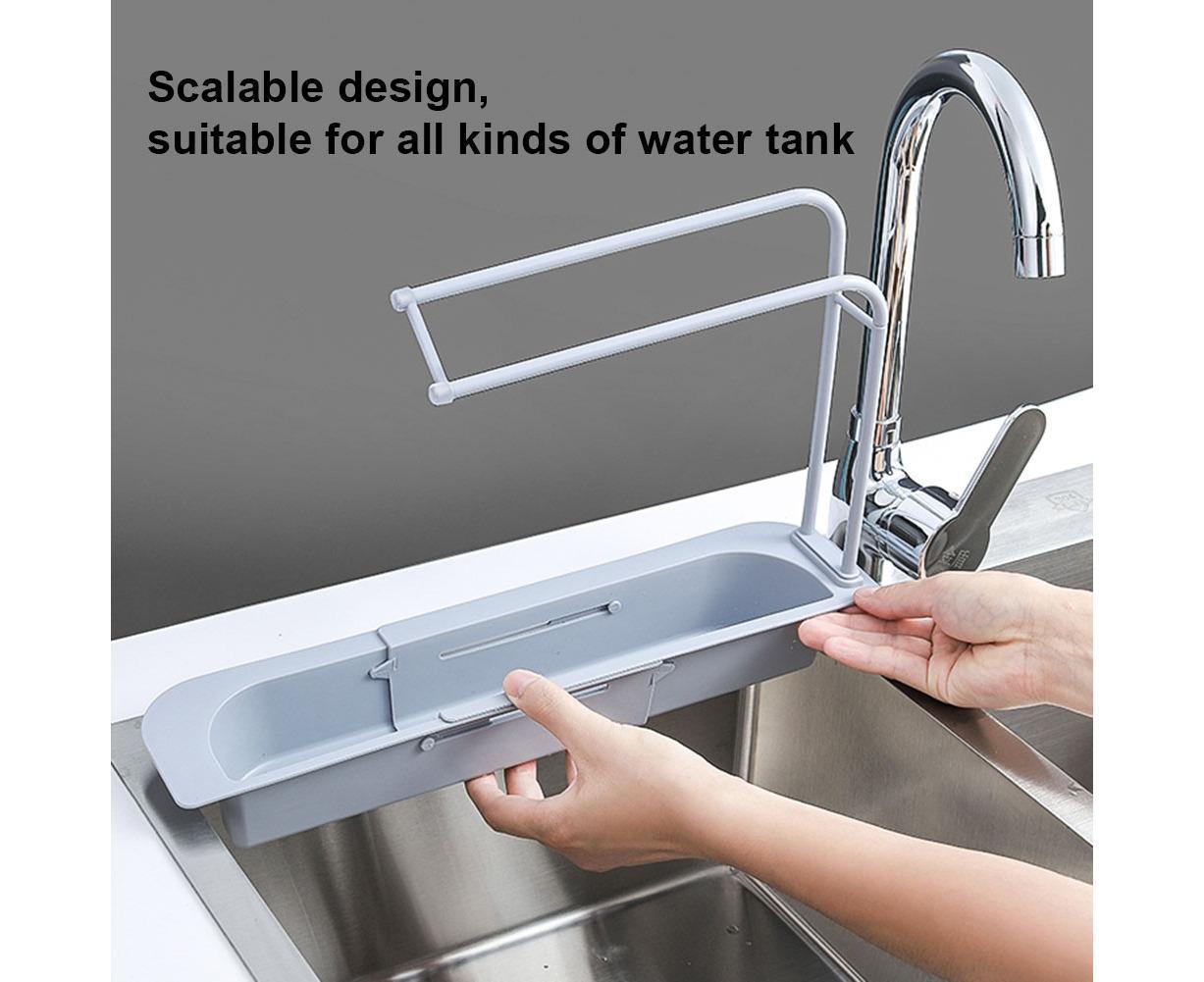 Home Kitchen Telescopic Sink Storage Tray Rack Holder Expandable Drain Basket-Blue - Image 8