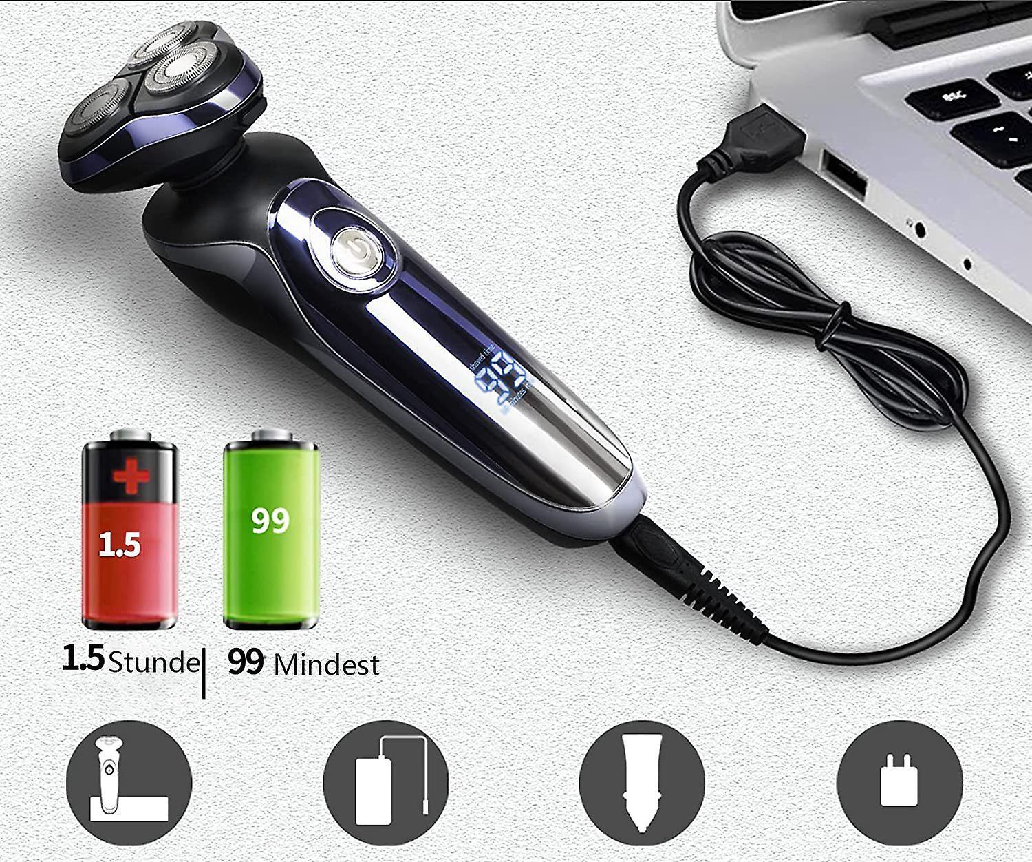 Men's Electric Rotary Shaver, Wet & Dry Beard Trimmer, Body Grooming Razor - Image 3