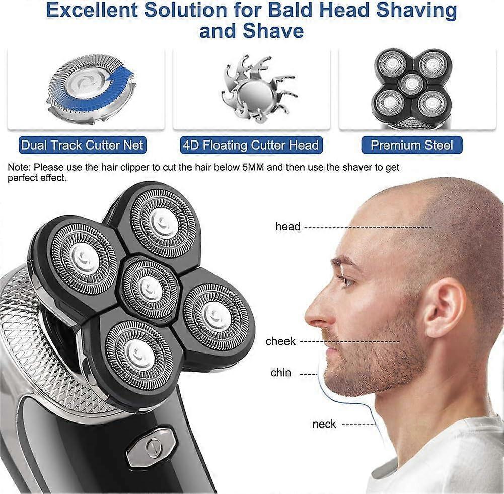 Rechargeable Bald Head Shaver for Men, USB Rotary Beard Trimmer, Waterproof - Image 2