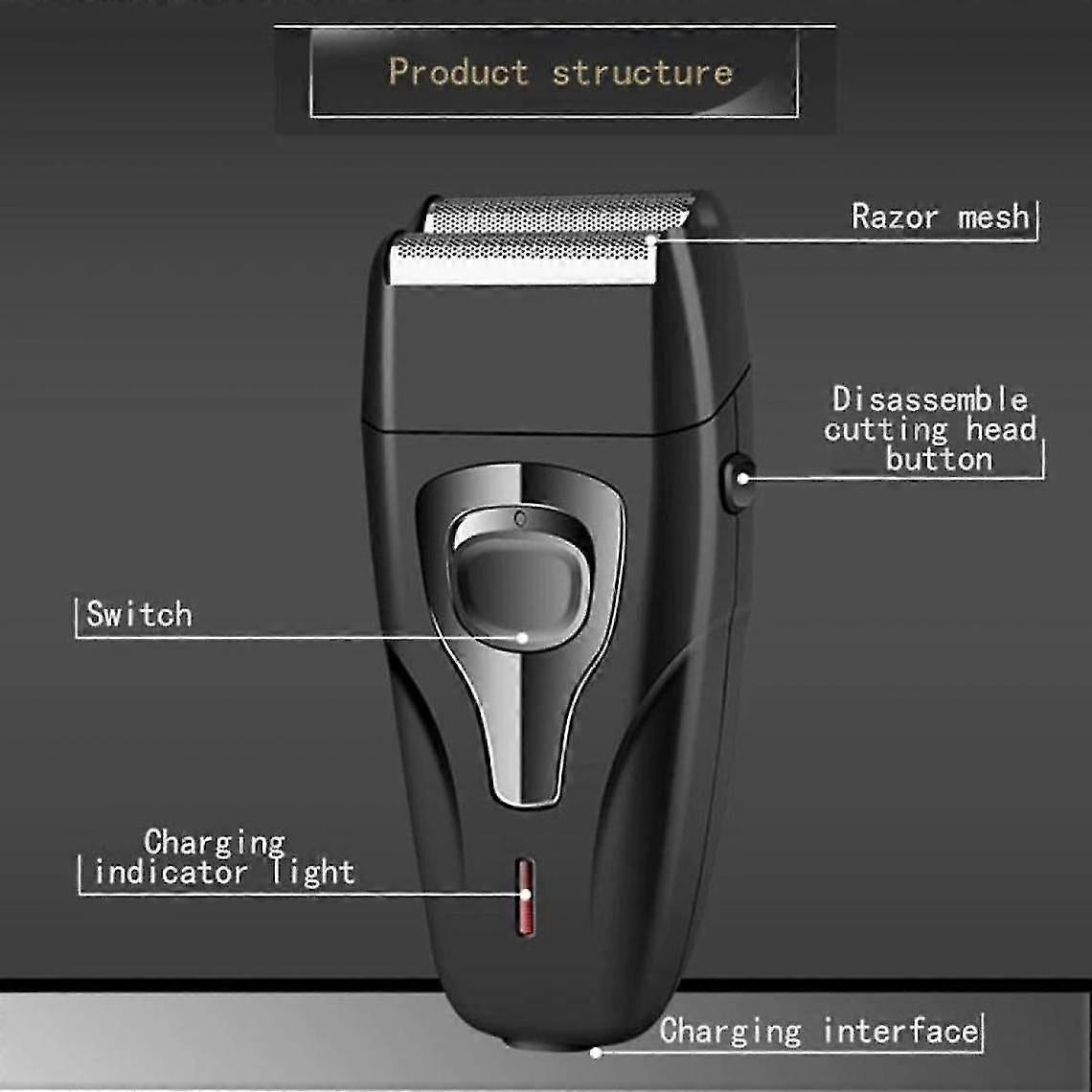 Heavy-Duty Rechargeable Shaver for Men, Face Care Grooming Razor, Black - Image 3