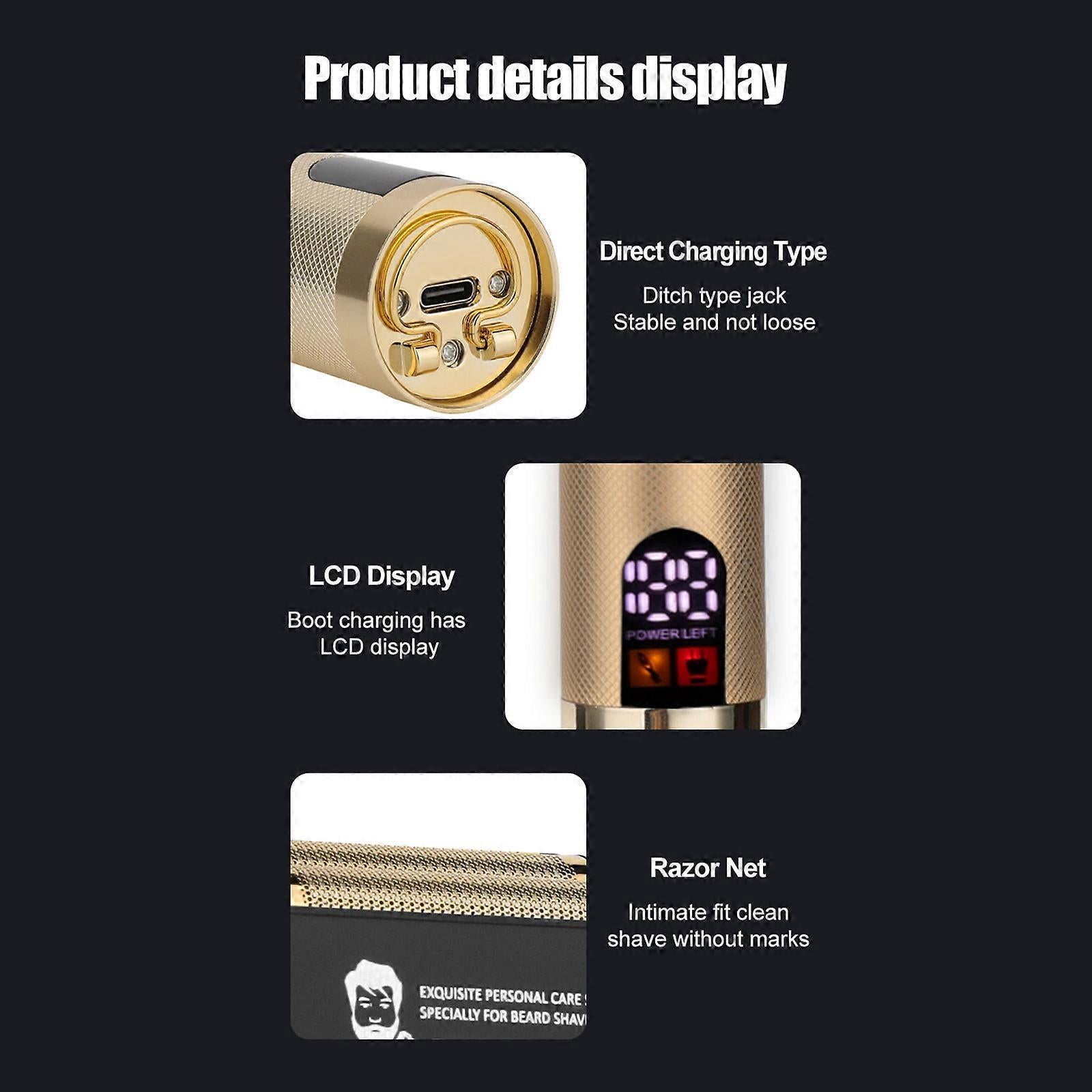 Foil Electric Shaver for Bald Men, Gold Cordless Barber Razor - Image 5