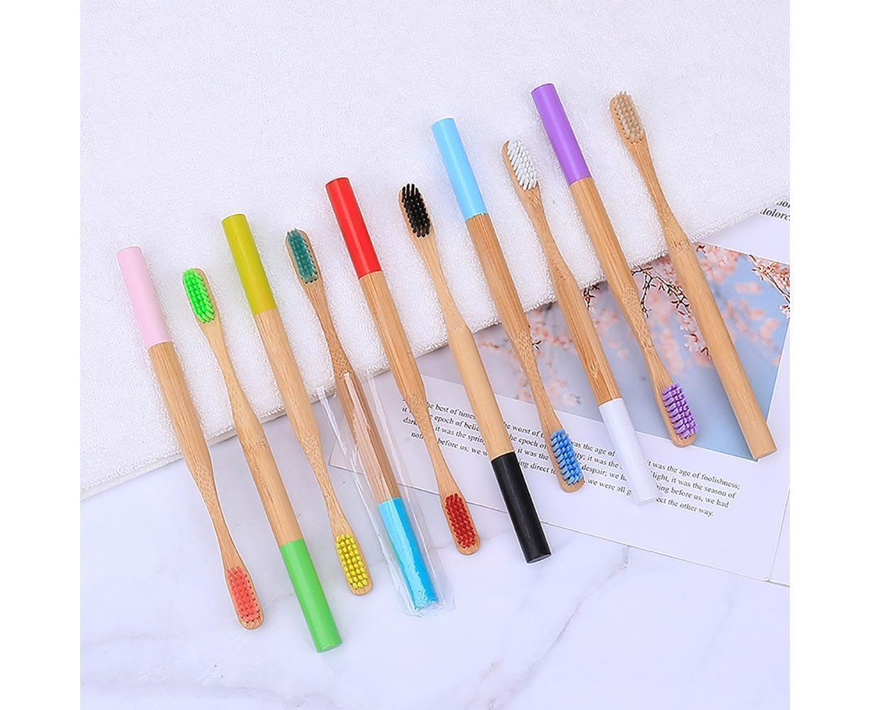 5Pcs Round Bamboo Handle Home Travel Adult Soft Bristles Dental Care Toothbrush-White - Image 2