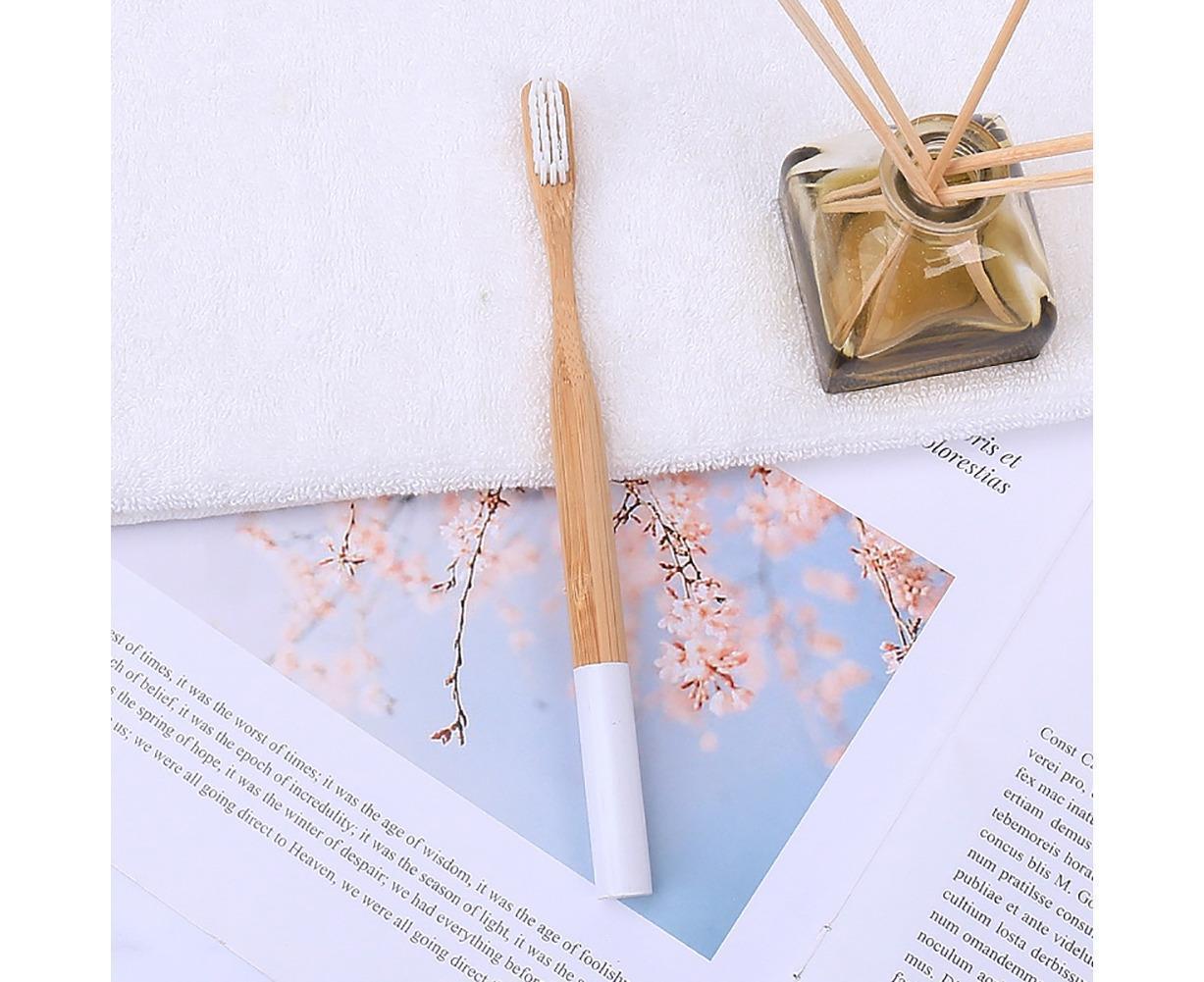 5Pcs Round Bamboo Handle Home Travel Adult Soft Bristles Dental Care Toothbrush-White - Image 3