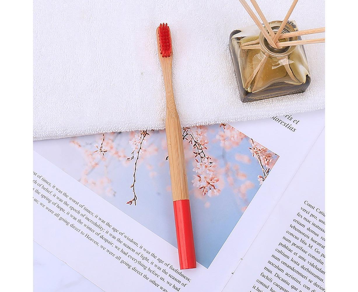 5Pcs Round Bamboo Handle Home Travel Adult Soft Bristles Dental Care Toothbrush-White - Image 5