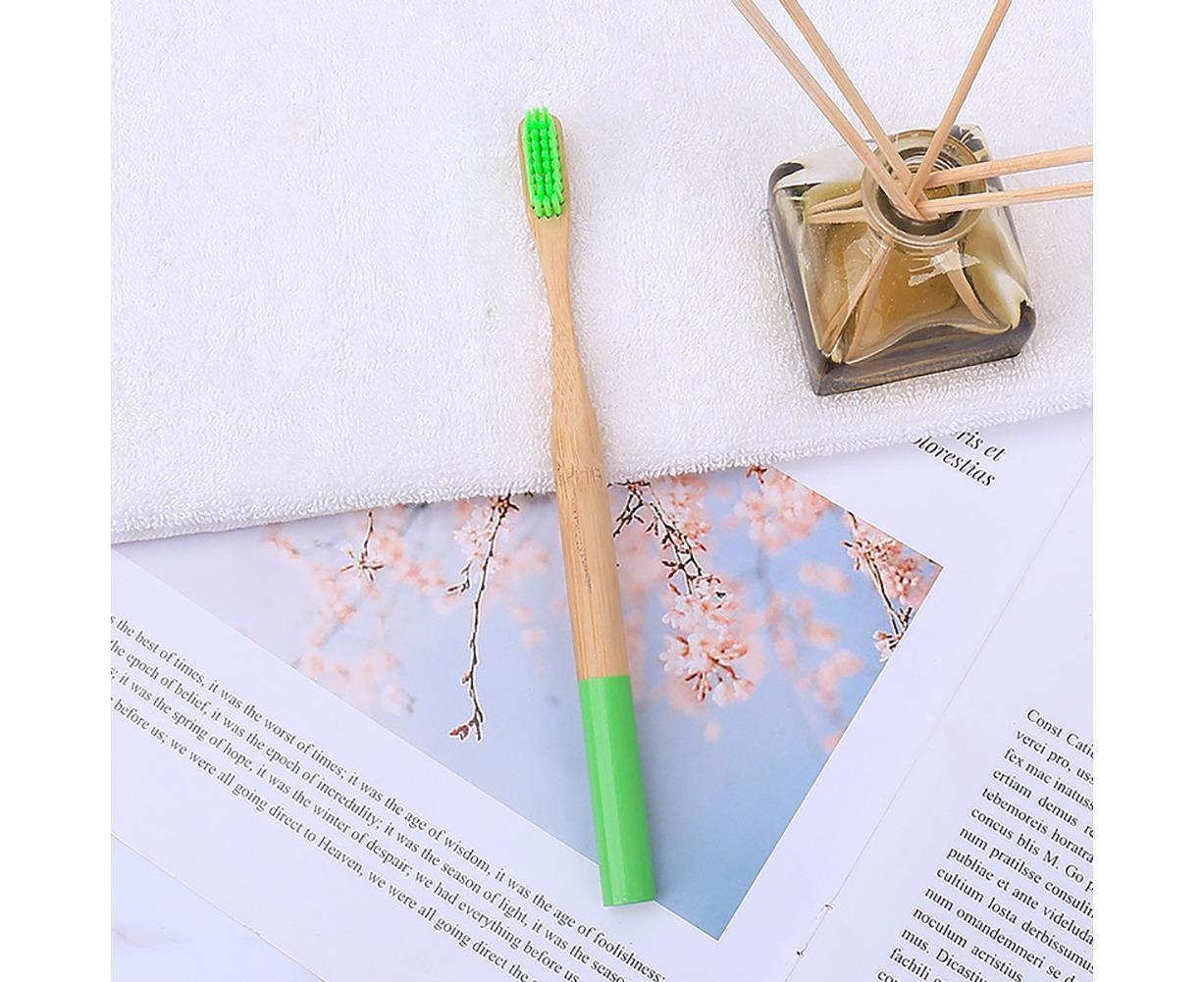 5Pcs Round Bamboo Handle Home Travel Adult Soft Bristles Dental Care Toothbrush-White - Image 7