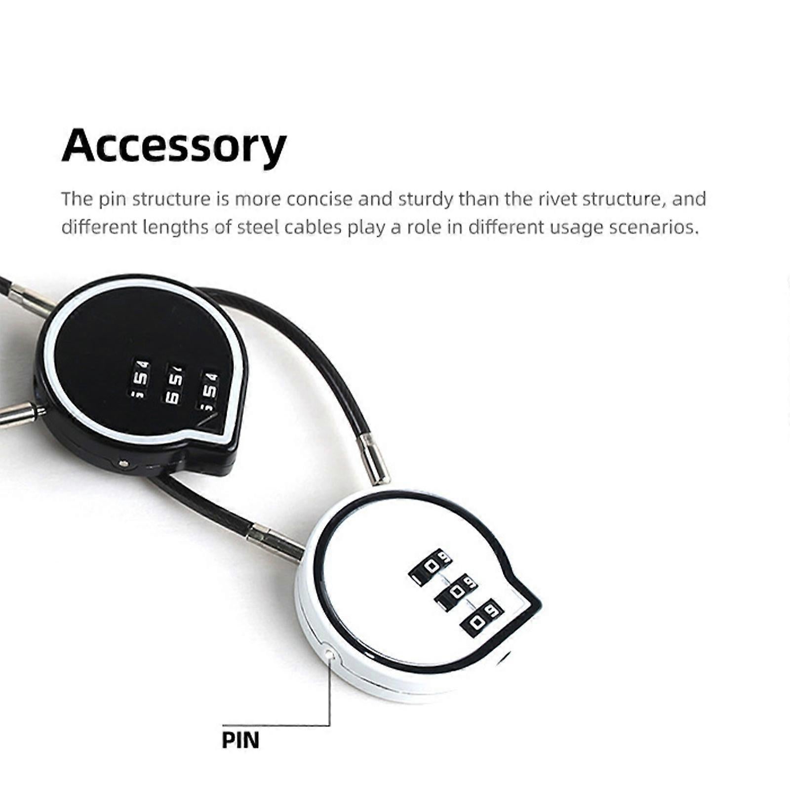 3-Digit Cable Lock - Anti-Theft Luggage Lock for Suitcase/Backpack (White) - Image 5