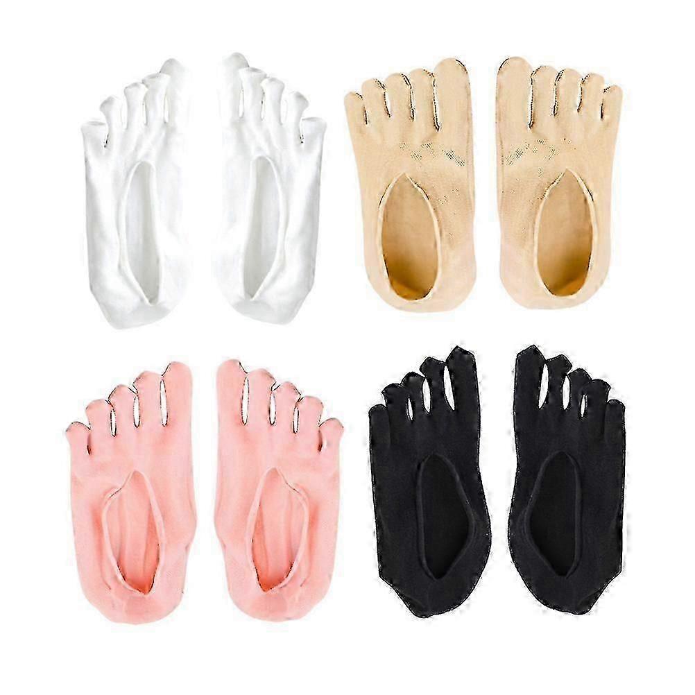 4 Pairs Women Toe Socks, Separated Yoga Pilates Grip Socks, 5-Toe Design - Image 1