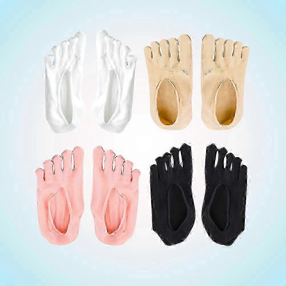 4 Pairs Women Toe Socks, Separated Yoga Pilates Grip Socks, 5-Toe Design - Image 2