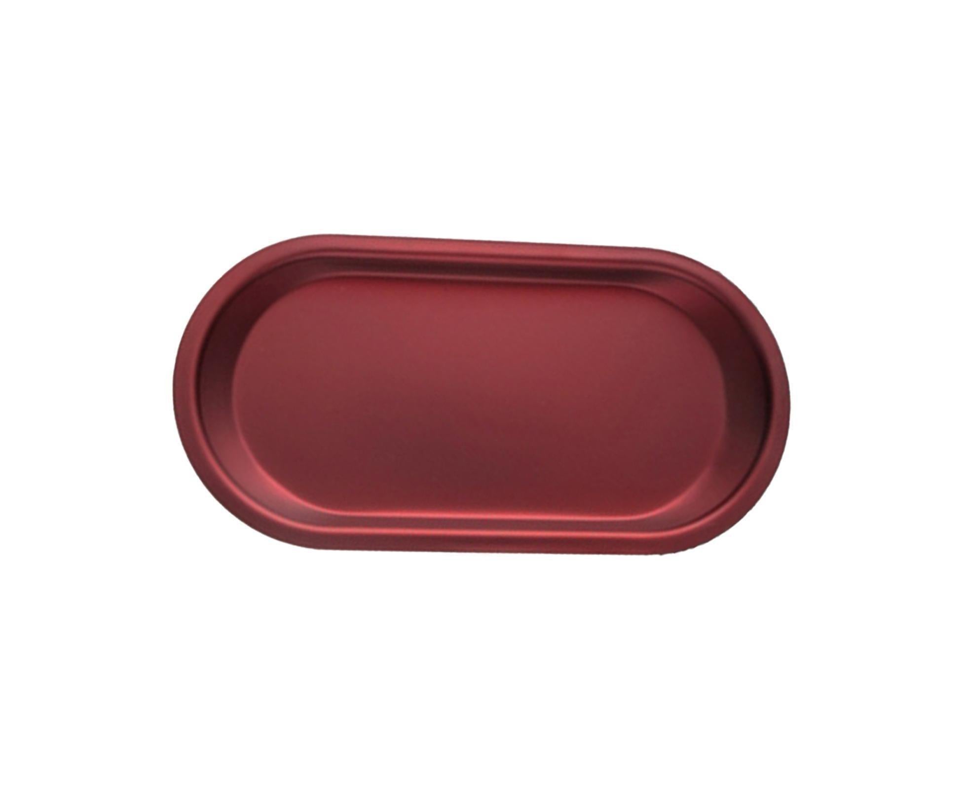 Storage Tray Mini Portable Oval Stainless Steel Towel Tray for Household-Red L - Image 1