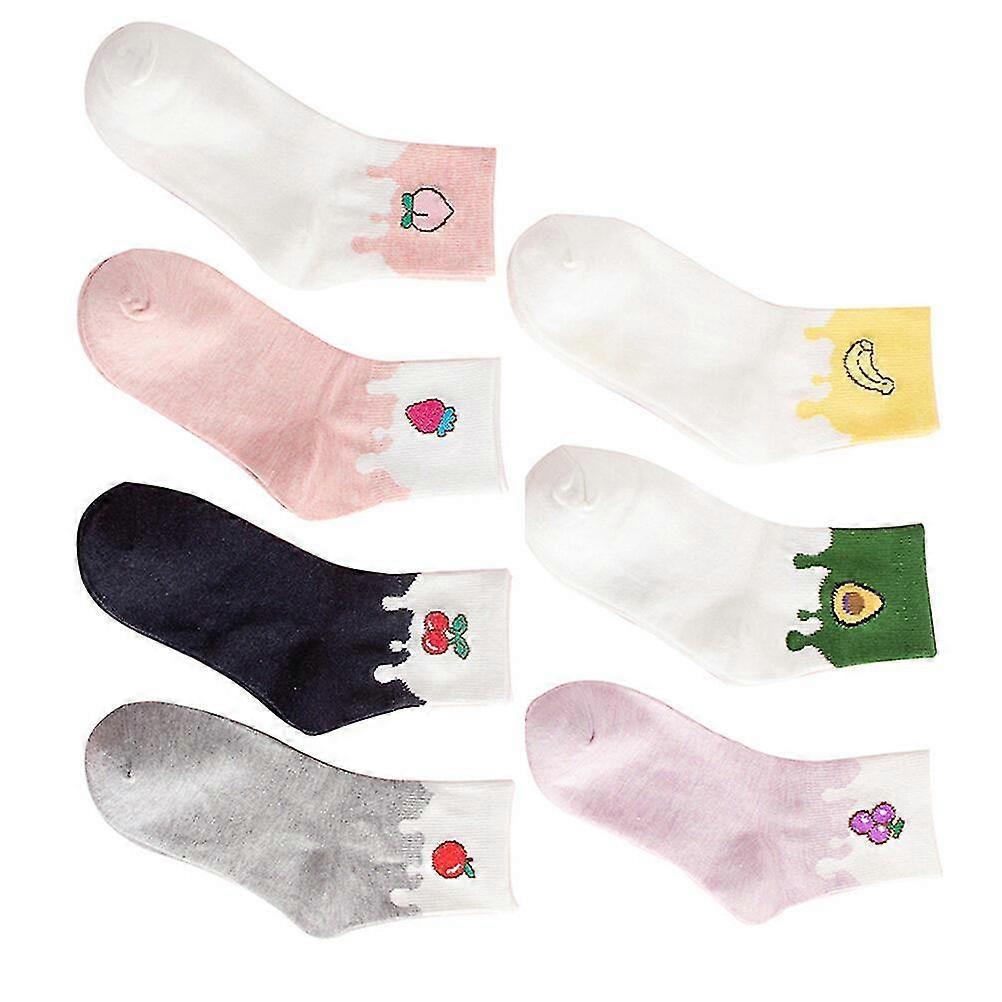7 Pairs Girls Cotton Anti-Slip Tube Socks Banana Avocado Novelty Pattern - Image 3
