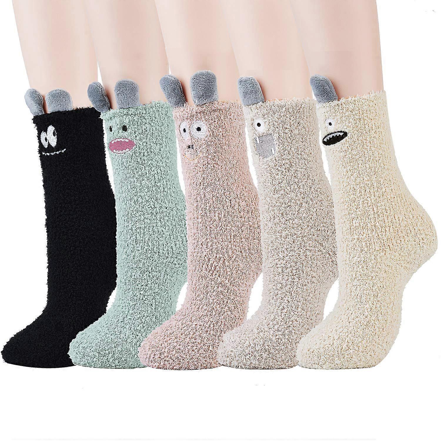 5 Pairs Fluffy Bed Socks for Women Winter Warm Cuddly Christmas Socks - Image 1