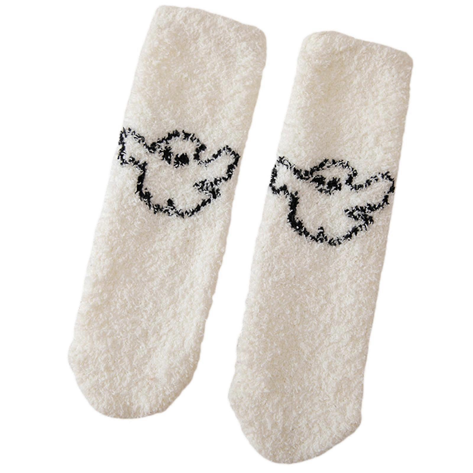Women's Fuzzy Plush Socks Thick Winter Bed Slipper Socks Cozy Warm - White - Image 1