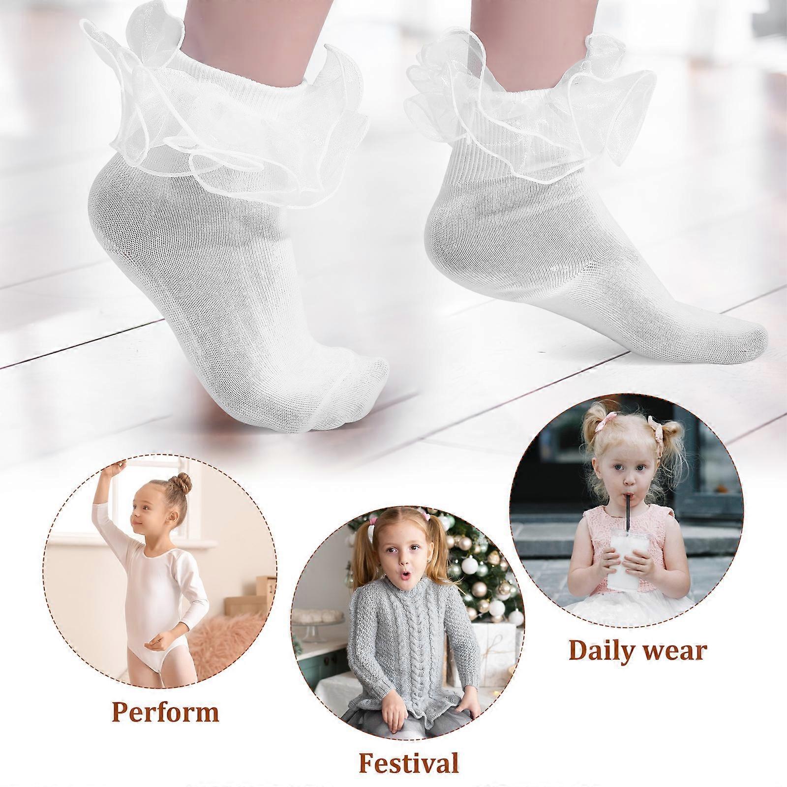 3 Pairs Ruffle Lace Socks for Girls Cute Frilly Bobby Tutu Socks - Image 2