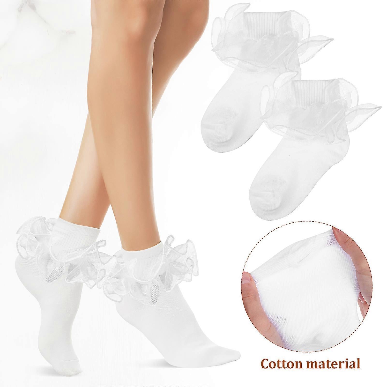 3 Pairs Ruffle Lace Socks for Girls Cute Frilly Bobby Tutu Socks - Image 4