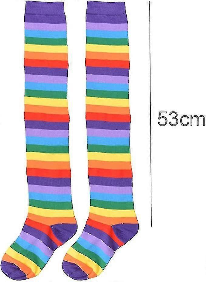 Rainbow Long Tube Socks Colorful Striped High Knee Socks for Women - Image 2