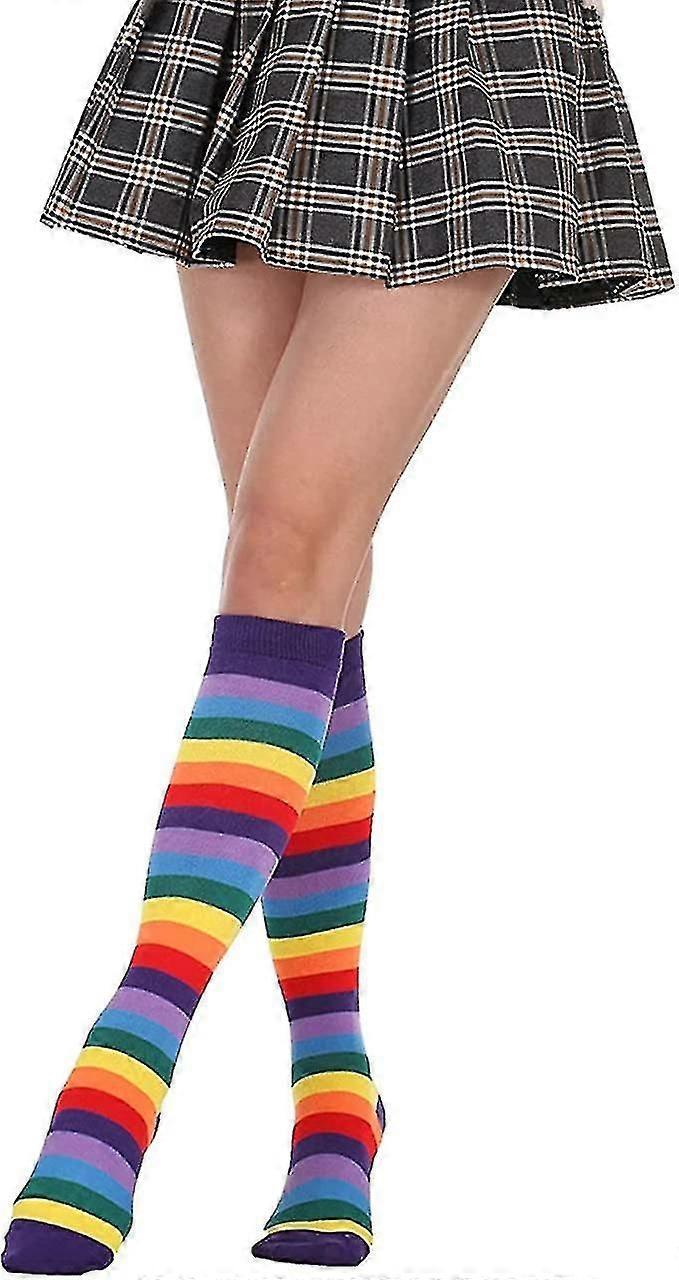 Rainbow Long Tube Socks Colorful Striped High Knee Socks for Women - Image 3