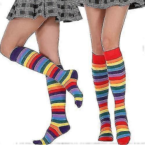 Rainbow Long Tube Socks Colorful Striped High Knee Socks for Women - Image 5