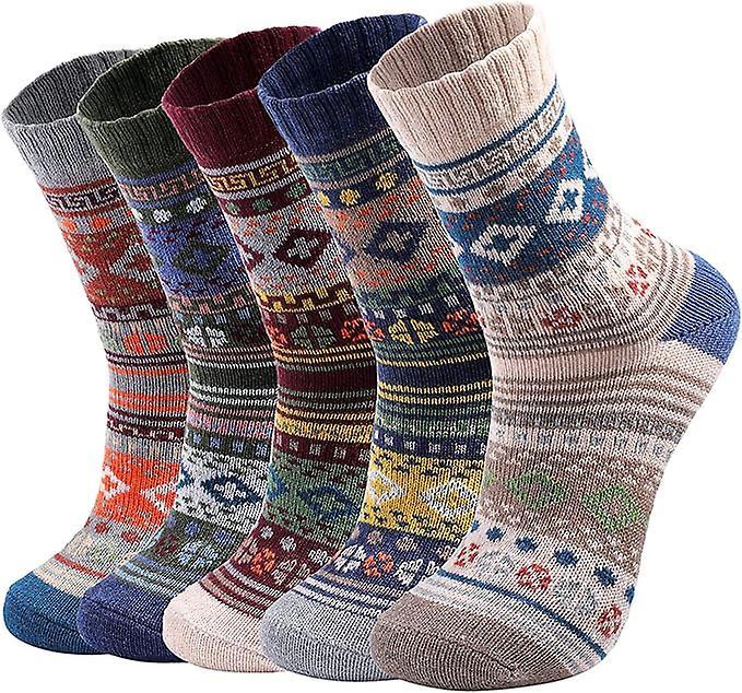 5 Pairs Wool Socks for Women Boot Crew Cozy Soft Warm Winter Socks - Image 1