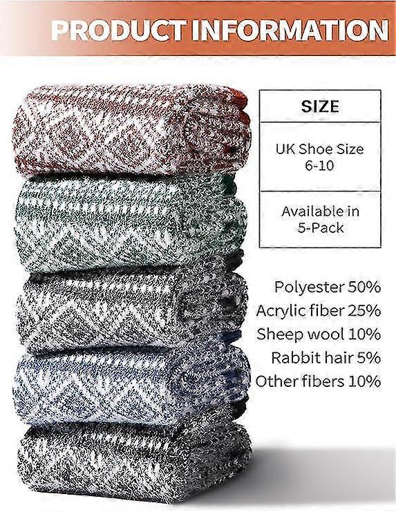 Wool Socks for Women 5 Pairs Warm Boot Crew Cozy Winter Soft Socks Set - Image 2