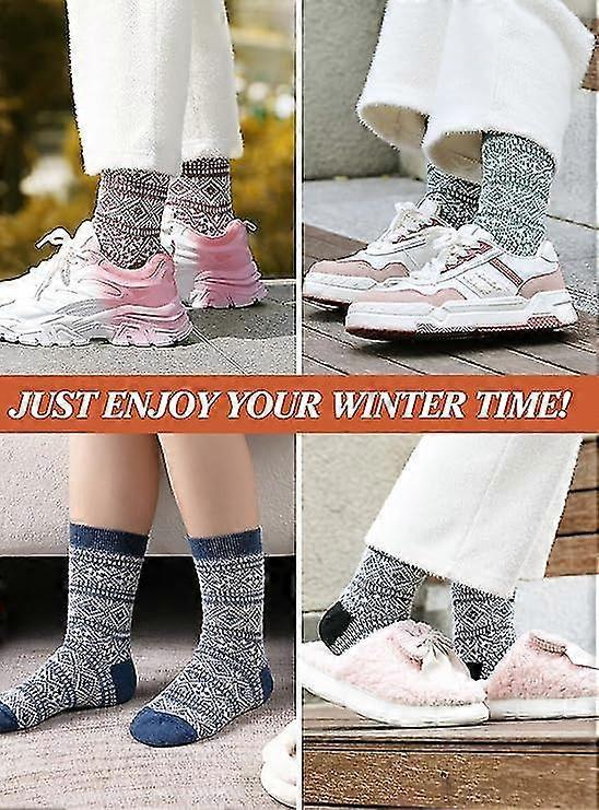 Wool Socks for Women 5 Pairs Warm Boot Crew Cozy Winter Soft Socks Set - Image 5