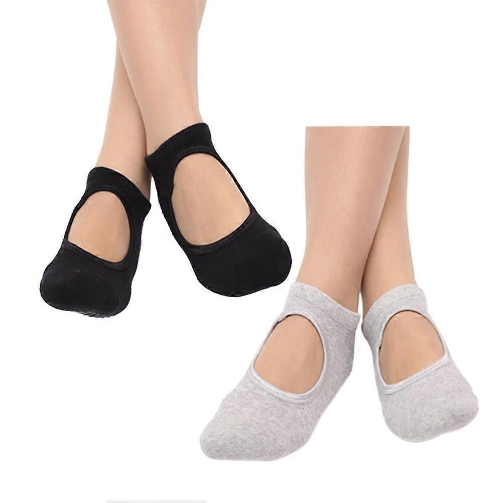 2 Pairs Women's Yoga Socks with Grip Cotton Non-Slip Ballet Socks - Image 1